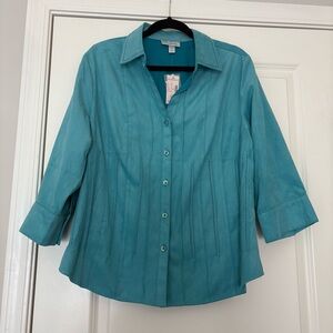 NWT Dressbarn Women’s Turquoise Button-Down Long Sleeve Shirt